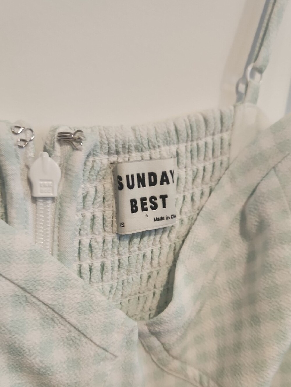 ARITZIA SUNDAY BEST Gingham Sweetheart Mini Dress in Pale Green - Picture 7 of 10